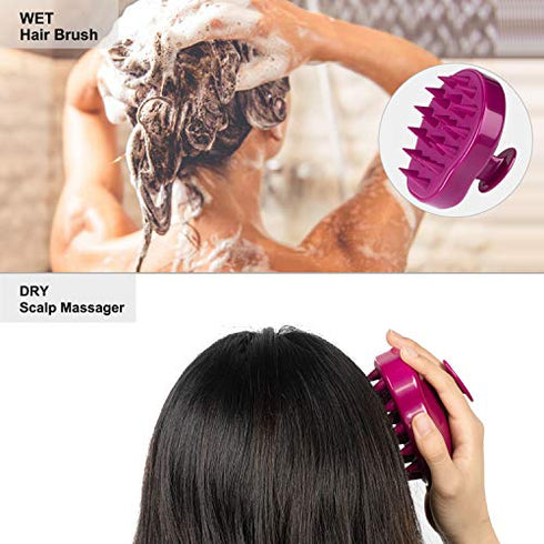 HEETA Hair Scalp Massager Shampoo Brush 2 Pack, Soft Silicone Bristles to Remove Dandruff, Waterproof Hair Scrubber for Both Wet Dry Hair, Suitable for Men & Women (Black & Purple)
