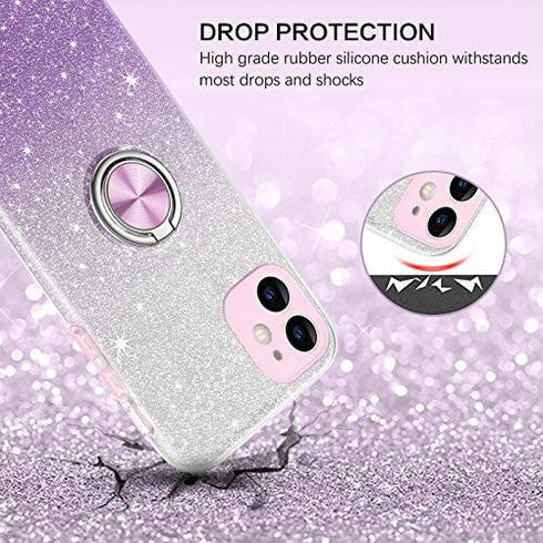 BENTOBEN iPhone 11 Case, iPhone 11 Phone Case, Slim Fit Glitter Sparkly Case with 360° Ring Holder Kickstand Magnetic Car Mount Supported Protective Girls Women Cover for iPhone 11 6.1" (2019), Purple