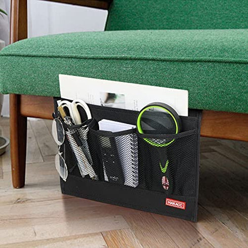 HAKACC Bedside Caddy / Bedside Storage Organizer,Remote Control Holder Armchair Organizer Couch Caddy Sofa Armrest Bag for tablet Magazine Phone Remotes, Black