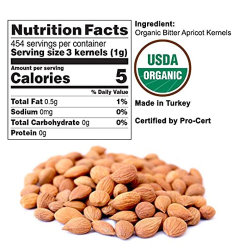 Bitter Apricot Kernels Organic Raw (1LB)-100% USDA Organic Certified– Bitter Apricot Seeds Organic Raw - Product of Turkey (Free Electronic Book)