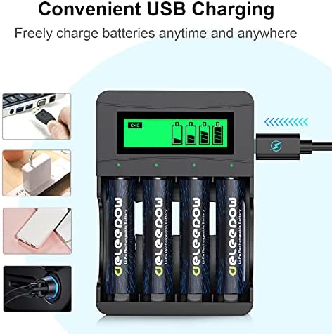 Deleepow 4 Bay Rapid Smart LCD USB AA Battery Charger for AA AAA Lithium Rechargeable Batteries