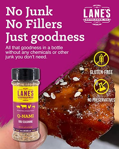 Lane's BBQ Q-NAMI Rub Seasoning | Asian Flavor | Gluten Free | No MSG or Preservatives (4oz)