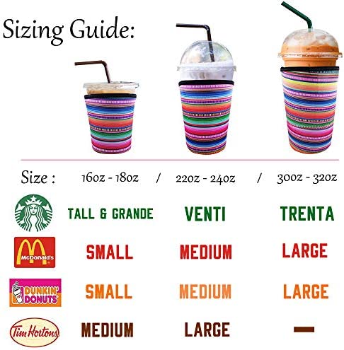 3 Pack Reusable Iced Coffee Sleeve | Insulator Cup Sleeve for Cold Drinks Beverages | Neoprene Cup Holder | Ideal for Starbucks, Dunkin Donuts & More (Rainbow)