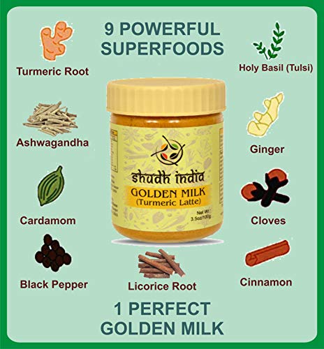 Shudh India Golden Milk Powder (Turmeric Latte) Turmeric 9 Superfood Blend - Non-GMO,Vegan