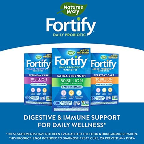 Nature’s Way Fortify Women’s 50 Billion Daily Probiotic Supplement, 10 Probiotic Strains, Digestive Health*, Immune Support*, Women’s Health*, Non-GMO, No Refrigeration Required, 30 Capsules