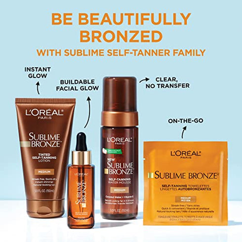L'Oreal Paris Skincare Sublime Bronze Sunless Tanning Towelettes, Fast-Drying, Streak-Free Self-Tanner, Suitable for all Skin Types, 6 Each (Pack of 2)