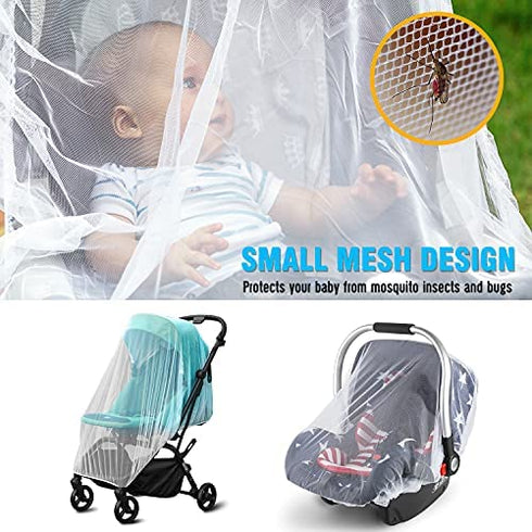 2 Pack Mosquito Cover for Stroller, Bug Net for Car Seat, Portable Durable, No Harmful Chemicals, Long-Lasting Infant Insect Shield Netting, White (M+L)