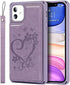 Jaorty for iPhone 11 Wallet Case with RFID Blocking Card Holder for Girls Women,Premium PU Leather Magnetic Buttons Stand Flip Wrist Strap Case for iPhone 11 6.1 Inch,Heart Purple