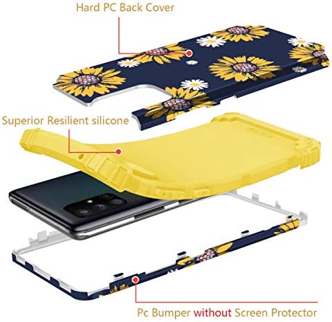 Fingic Compatible with Samsung Galaxy A71 5G Case Sunflower 3 in 1 Heavy Duty Protection Hybrid Hard PC Soft Silicone Rugged Bumper Full-Body Shockproof Protective Case for Galaxy A71 5G, Yellow