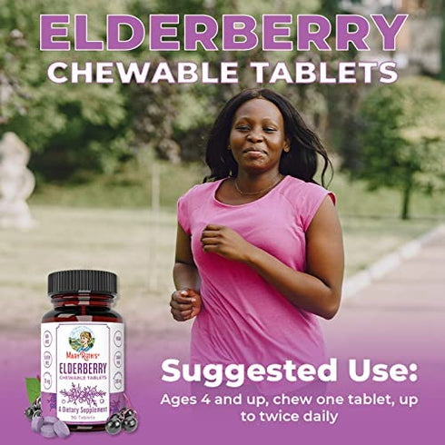 Elderberry + Vitamin C Chewable Tablets by MaryRuth's | Up to 3 Month Supply | Black Elderberry for Immune Support | Sambucus Black Elderberry for Overall Health | Gluten Free | Non-GMO | 90 Servings