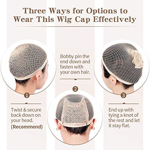 Dreamlover Wig Cap for Long hair, Hair Net for Wig, Fishnet Wig Cap for Women, Natural Nude, 3 Pack