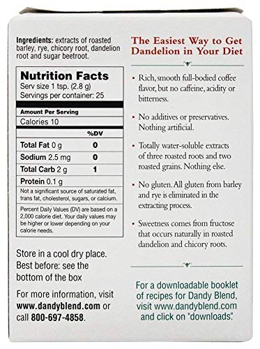 25 Individual Servings of Original Dandy Blend Instant Herbal Beverage with Dandelion, 2.5 oz Box