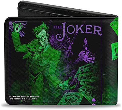 Buckle-Down mens Buckle-down Pu Bifold - the Joker Card Flipping Poses Black/Greens/Purples Wallet, Multicolor, 4.0 x 3.5 US
