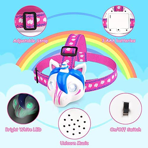 Kids Headlamp Flashlight - Unicorn Toys for Girls, Kids Camping Accessories LED Headlight for Reading Camping Running, Ideal Birthday Christmas Gifts for Girls Boys- Battery Included