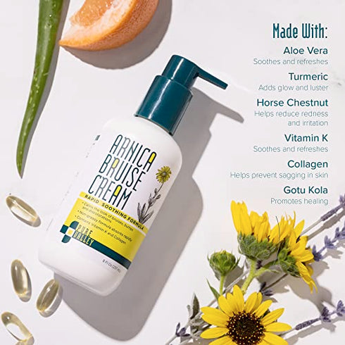 Pure Valley Arnica Bruise Relief Topical Cream For Bruising, Swelling, & Discoloration On Skin, Natural Skin Care Homeopathic Arnica Lotion W/ Vitamin K, Horse Chestnut, & Collagen, Large 8 Fl Oz
