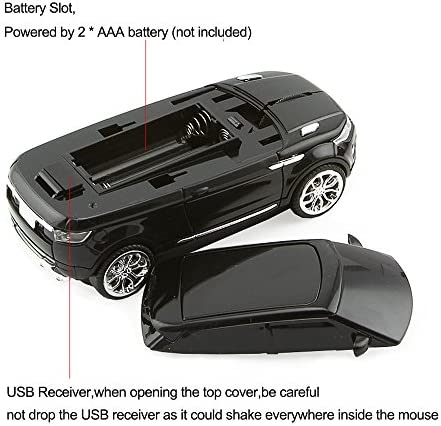 3C Light Car Mouse Wireless 2.4GHz Cool Sport SUV Car Shape Mouse Optical Mice 1600 DPI with USB Receiver Suitable for PC/Computer/Laptop (Black)