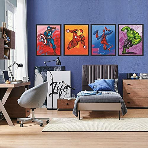 Batuba Design - Boys Wall Decor Poster Prints, Set of 4 FRAMELESS (8''x10''), Superhero room decor for boys, Superheroes poster, Superheroes Wall Art, Posters For Boys Room,
