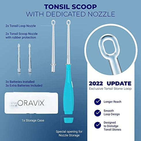 ORAVIX Tonsil Stone Remover | Tonsil Stone Removal Kit | Tonsil Stone Treatment | Tonsil Stone Removal | Tonsil Cleaner | Three Tonsil Stone Removal Tools | Lighted Pick, Irrigator & Tongue Scraper