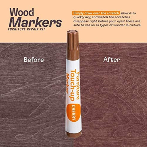 Katzco Wood Furniture Repair Kit Wood Markers For Scratches - Set of 13 - Markers and Wax Sticks with Sharpener - Wood Floor Scratch Remover Cover-Up for Tables, Desks