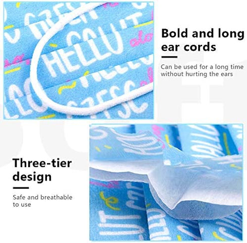 Edaren 50 Pack Disposable Face Masks with Designs, Paper Printed Masks for Women Men, 3 Ply Colorful Cute Masks Adults USA Flag