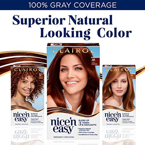 Clairol Nice'n Easy Permanent Hair Dye, 6R Light Auburn Hair Color, Pack of 1