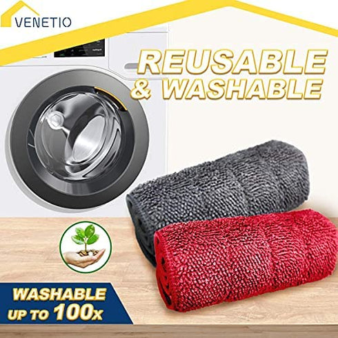 VENETIO ProSweep/Premium Spray Mop Refills - 16.3 Inch Washable Microfiber Cleaning Pads, Dry Wet Dual-use Replacement Mop Heads Fit Rubbermaid Reveal, ASOGO Floor Mop - Red/Grey, Pack of 2