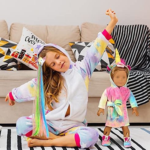 WONDOLL 18-inch Doll-Clothes and Doll-Sleeping-Bag Set - 10 Pcs Unicorn Pajama with Sleepover Masks & Pillow