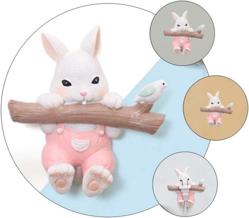 KESYOO Rabbit Wall Hook Resin Bunny Coat Hooks Wall Mount Decorative Animal Figurine Hooks Rack Hangers Holders for Clothes Towels Robe Keys Hats Bags Cable Wire