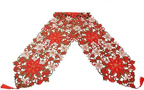 Simhomsen Small Short Christmas Holiday Poinsettia Doliy Table Runners Dresser Scarves 13 × 36 Inch