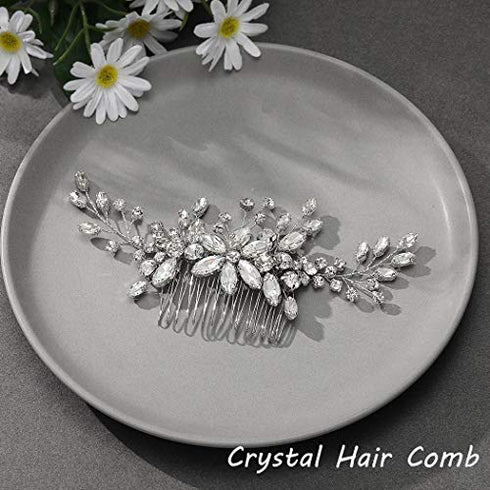 Unicra Bride Crystal Wedding Hair Comb Silver Bridal Headpiece Sparkly Rhinestone Hair Accessorie for Women and Girls (A-Silver)