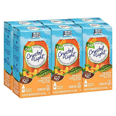 Crystal Light On-the-Go, Peach Iced Tea Drink Mix, 10 CT (Pack of 6)