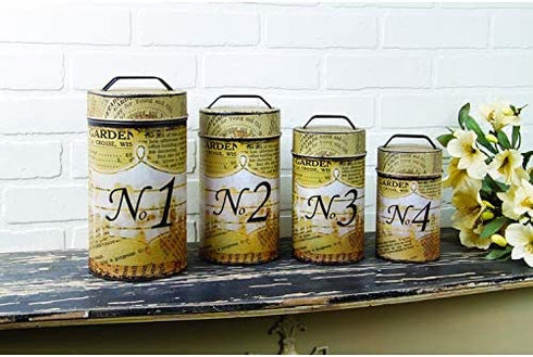 Vintage Style Newsprint Food Safe Tin Canisters, Set of 4