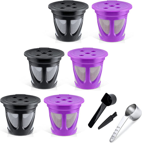 Reusable K Coffee Filter Compatible with K-Cup Keurig Supreme and K Supreme Plus Coffee Brewers, BENFUCHEN Refillable Filters Coffee Capsule Cups Bonus 20 Pcs Coffee Paper Filters, 3 Black 3 Purple,