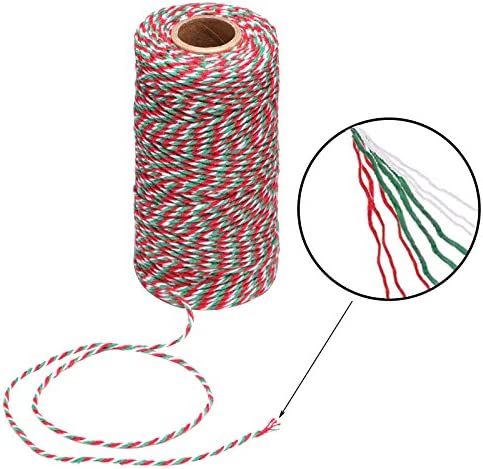 Christmas Bakers Candy Rope Ribbon Twine 2 mm Cotton Rope Cord String for Gift Wrapping Arts Crafts 656 Feet,2 Pieces