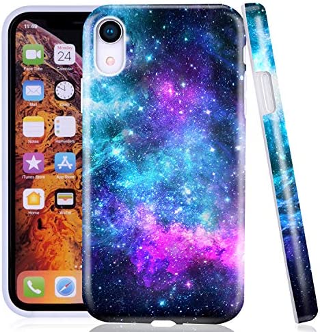 CutebriCase Apple iPhone XR Phone Case, Soft TPU Shockproof Fallproof Silicone Protective Cover Shell (Blue Purple Space Galaxy Nebula Design)