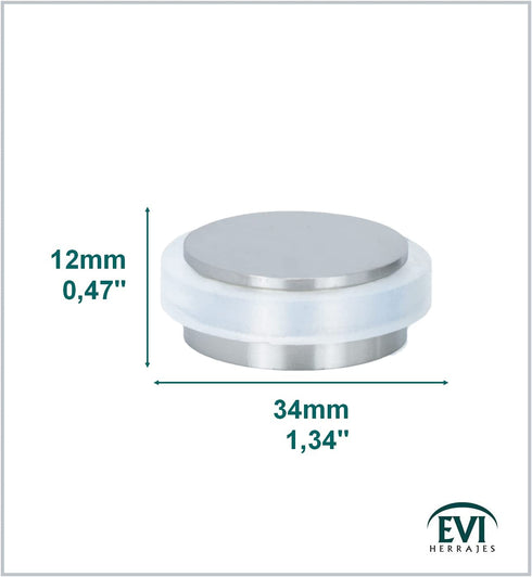 EVI | Mini Adhesive Doorstop | 1.1.2'''' X 0.47'' | Natural Silicone White Rubber | Stainless Steel | Simple Fixation | 100% Functional | Mod I-140x12