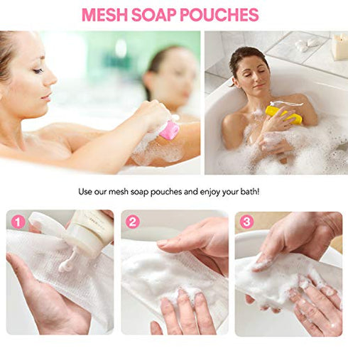 10 Pcs Soap Saver Bag Exfoliating Pouch Mesh and Natural Sisal Soap Bag Ramie Soap Sock Bag Sisal Loofah Net Bags 5 Wall Hooks for Massaging & Scrubbing 5 Wall Hooks