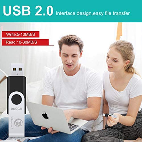 USB Flash Drive 1000GB, 2.0 USB Thumb Drives YSeaWolf for Computer/Laptop, External Data Storage Drive with Rotated Design, Memory Stick, Jump Drive Storage for Storing Photo/Video/Music/File(Black)