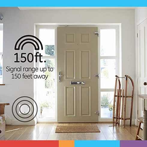 GE Wireless Doorbell Kit, Battery Operated Receiver, 2 Push Buttons Door Bell, 8 Melodies Doorbell Chime, 4 Volume Levels, Classroom Doorbell, 150 Ft Range, White, 19297