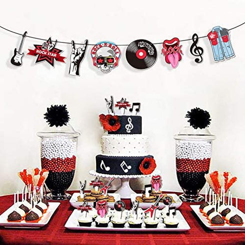 L.CLOVERBN 36Pcs Rock & Roll Musical Cupcake Topper, Guitar, Note, Disc,Hot Music Elements Cake Decoration for Rock Music Party Supplies.2 Sides