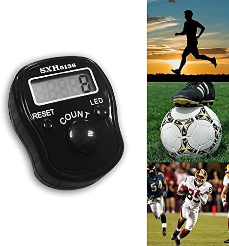 CG LED Finger Tally Counter, 5-Pack Digital Electronic Tasbeeh Counters, Lap Track Handheld Clicker with Ring, Re-settable Digits Display for People Muslims, by Black White Red Orange Blue Five colors