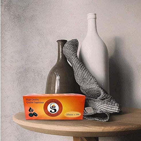 Quicklight Charcoal by Sunlight - Coal for Incense Burner - Box of 10 Rolls - 10 Charcoal Disks per Roll- 100 Tablet Total (33mm)