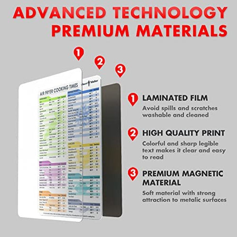 Air Fryer Magnetic Cheat Sheet Set (1 Set of 3 Pcs) - Air Fryer Accessories, Baking Supplies Kitchen Set, Air Fryer Cookbook Recipe Cards with Dry Erase Fridge Whiteboard Magnetic, White