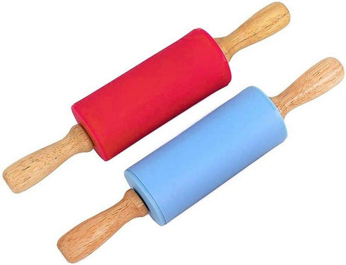 Small Rolling Pin for Kids Child, Wooden Handle Rolling Pin Non-Stick Silicone Rolling Pin, Rodillo de Cocina Rodillos Para Reposteria Fondant, Rodillos Para Masa.