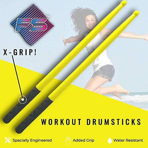 FITSTIX Drumsticks for Fitness & Aerobic? Workout Classes, Drum Sticks, Strong and Light Weight design make a fun addition to any exercise routine or class. (YELLOW + FITGRIPS)