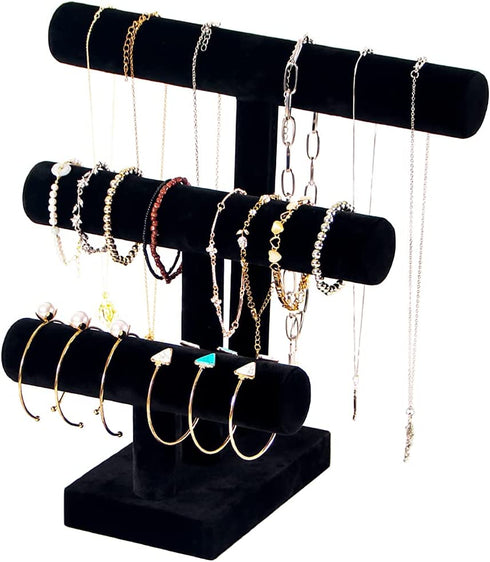 ByKen Jewelry Detachable T Bar Bracelet Display Stand,Bracelet Organizer,Bracelet Holder,Jewelry Display Stand, Long Necklace Bangle Scrunchie Watch Organizer (3 tier?, Black