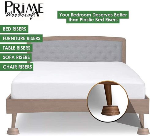 Prime Woodcraft Walnut Wood Furniture Risers - Premium Wooden Furniture Lift with 1 Inch Extra Height for Cleaning and Convenience - Bed Riser, Sofa Riser, Desk Riser for Home and Office (4 Pack)