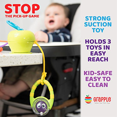 Grapple Suction High Chair Toy Holder | 3 Toy Tethers Keep Toys from Falling | Holds Teethers, Toys, Snack Cups | for Babies 6-12 Months | Perfect for Travel and Restaurants|