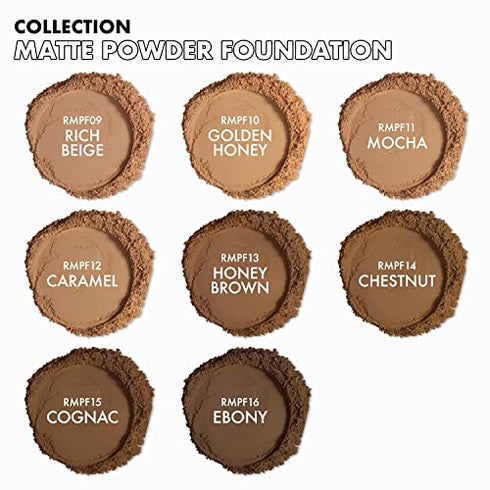 Ruby Kisses Powder Foundation Full Coverage Matte Foundation Long Lasting Face Makeup 0.35 oz. (Honey Brown)