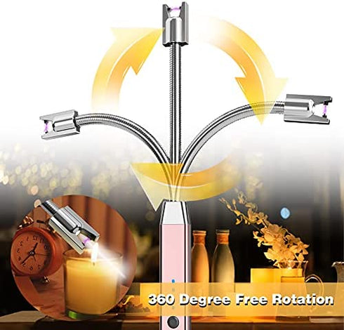 Leejie Lighter Electric Lighter Candle Lighter Rechargeable USB Lighter Arc Grill Lighter with LED Lighting for Candle Camping BBQ (Rose Gold)